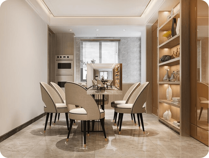 Warm contemporary dining and living interior